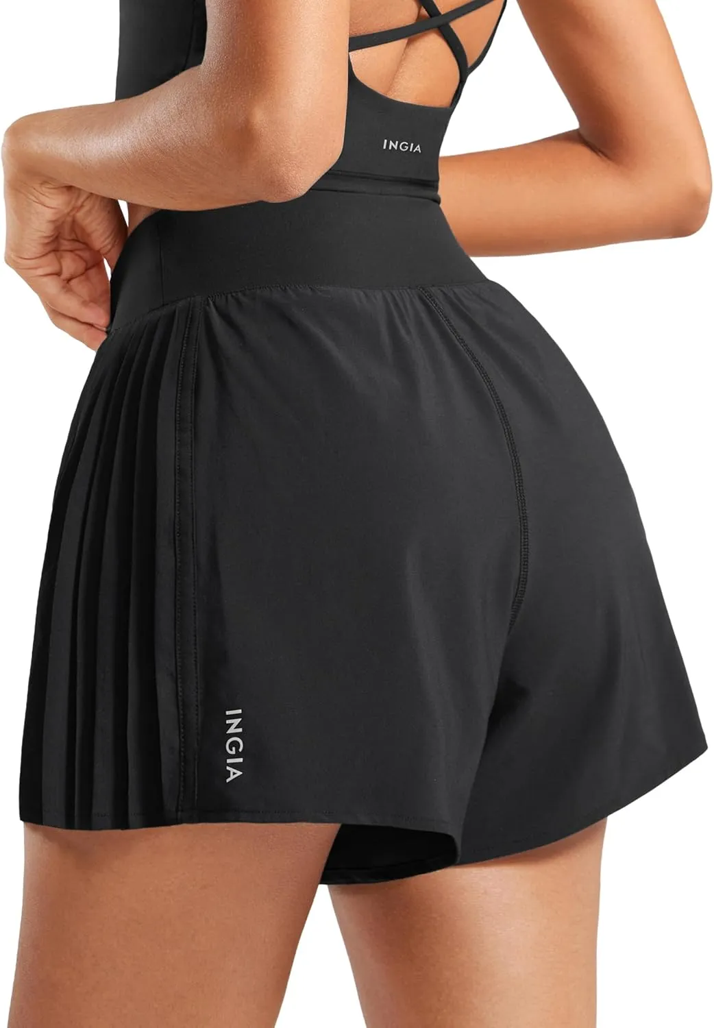Womens 2 in 1 Flowy Athletic Shorts Pleated Skort Flared A-Line with Pockets 4" Built in Shorts for Tennis Running