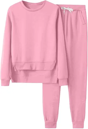 Women's 2 Piece Lounge Sets Long Sleeve Crewneck Althteic Casual Hoodie Sweatshirt Long Pants Outfits