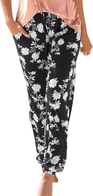 Women's Boho Pants,High Waist Printing Casual Trousers,Flowy Wide Leg Elastic Waist Beach Long Pants with Pockets