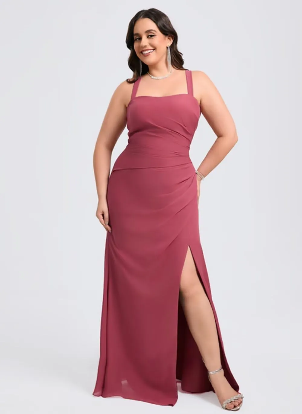 Women's Bridesmaid Dresses Long with Slit 2025 Black Spaghetti Straps A Line Formal Evening Dress TM133