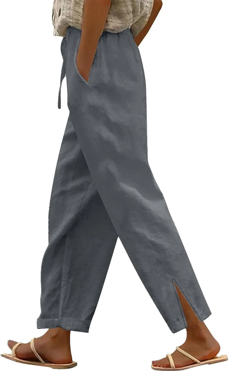 Womens Casual Cotton Linen Pants Lightweight Summer Relax Fit Plus Size Solid Lounge Long Trousers 2025