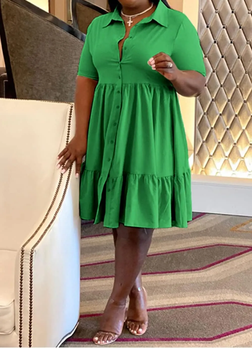 Womens Casual Dresses Short Sleeve Button Down Plus Size Midi Summer Dress