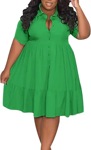 Womens Casual Dresses Short Sleeve Button Down Plus Size Midi Summer Dress
