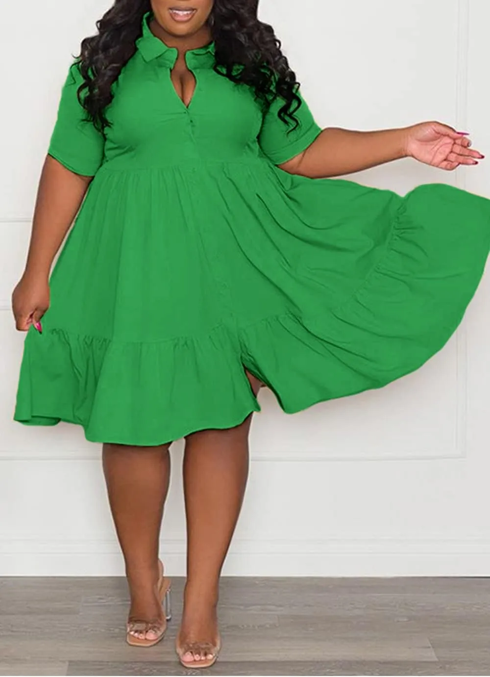 Womens Casual Dresses Short Sleeve Button Down Plus Size Midi Summer Dress