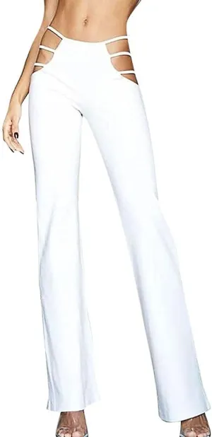 Women's Casual High Waist Cutout Bandage Pants Sexy Bell-Bottomed Elastic Trousers Solid Flare Streetwear