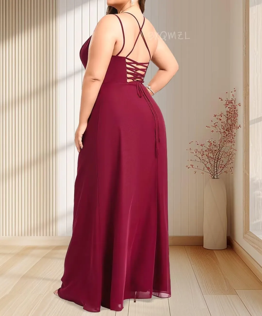 Women's Chiffon Bridesmaid Dresses Square Neck Prom Dress Long Mermaid Ruched Formal Gowns and Evening Dresses