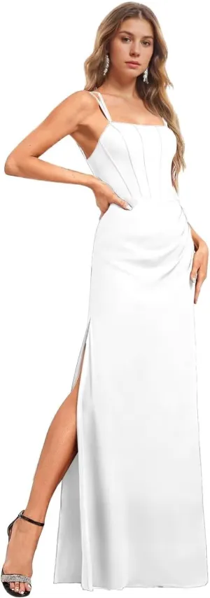 Women's Chiffon Bridesmaid Dresses Square Neck Prom Dress Long Mermaid Ruched Formal Gowns and Evening Dresses