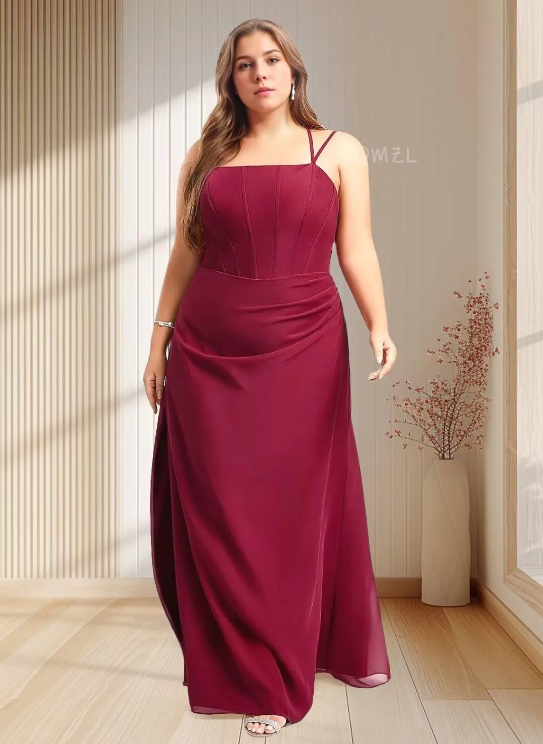 Women's Chiffon Bridesmaid Dresses Square Neck Prom Dress Long Mermaid Ruched Formal Gowns and Evening Dresses