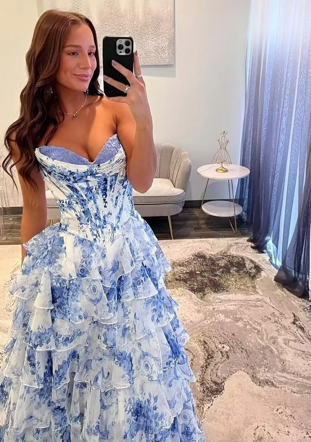 Women's Chiffon Ruffle Prom Dresses 2025 Long Tiered Strapless Corset Formal Dresses Evening Gown