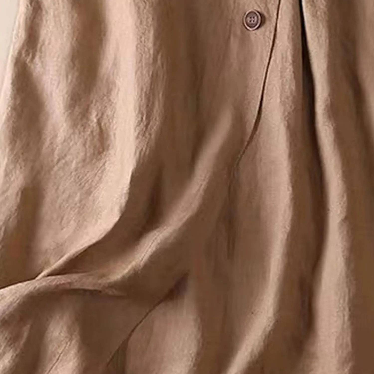 Women's Cotton Linen Front Button A-Line Skirt Casual High Waist Flared Pleated Skirt Vintage Swing Midi Skirt