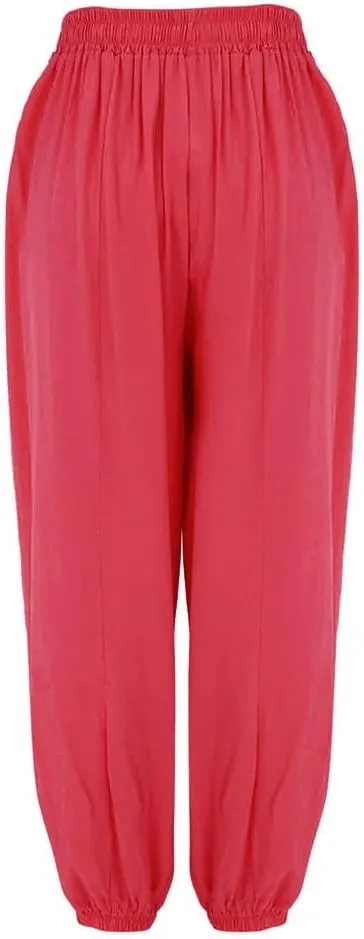 Women's Cotton Linen Lantern Trousers Solid Low-Waisted Relax Fit Pant Elastic Drawstring Wide Leg Pants for Causal