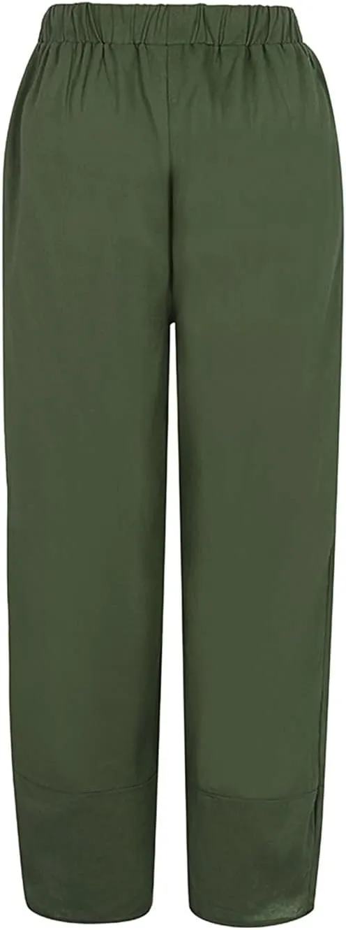 Womens Cotton Linen Palazzo Pants Dragonfly Dandelion Print Beach Pant Summer Breathable Casual Trousers with Pockets