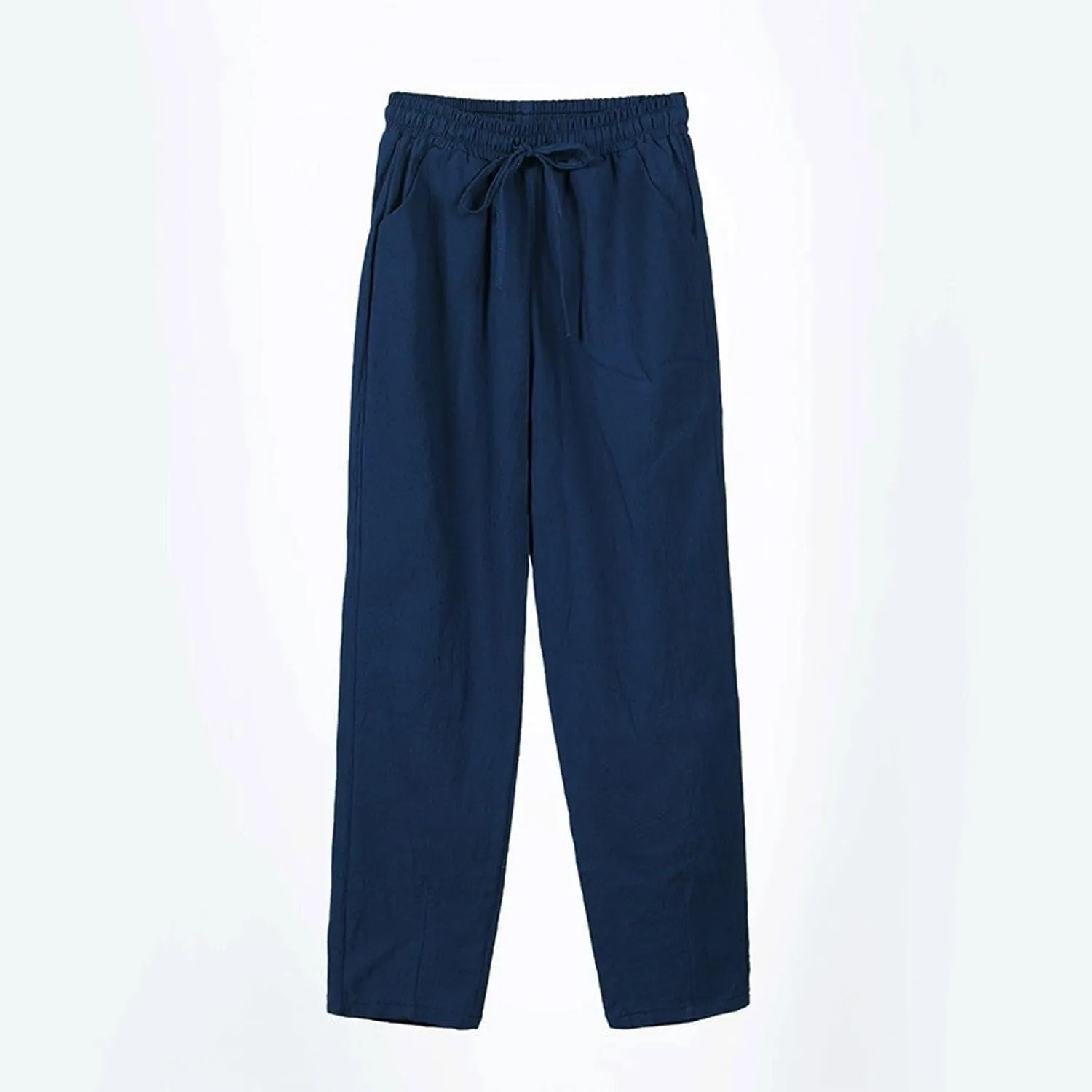 Women's Cotton Linen Pants Women Straight Leg Pants Elastic Drawstring Casual Trousers with Pockets Summer Beach Lounge Pants