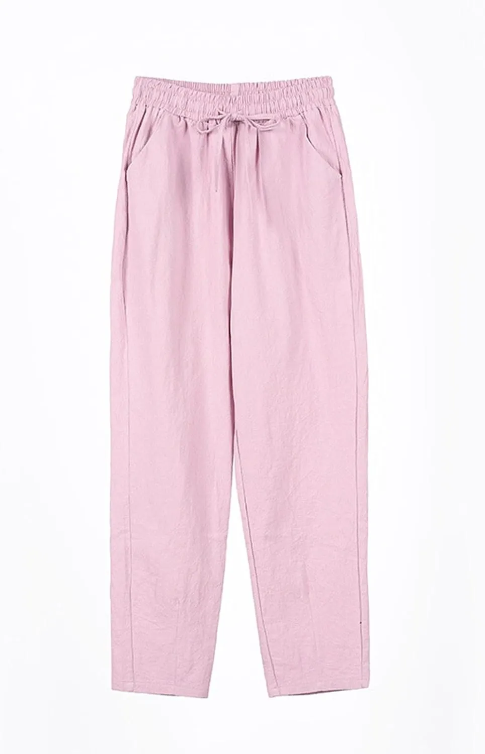 Women's Cotton Linen Pants Women Straight Leg Pants Elastic Drawstring Casual Trousers with Pockets Summer Beach Lounge Pants