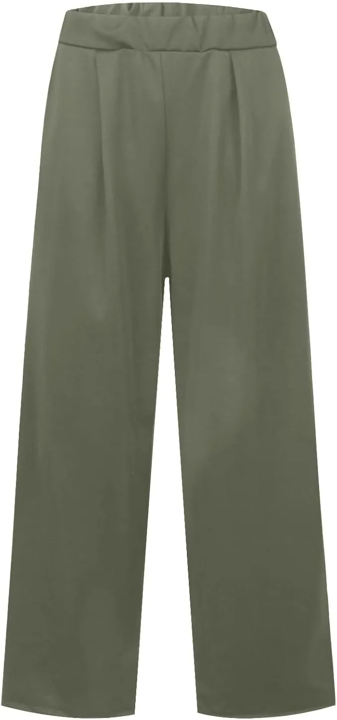 Women's Cotton Linen Summer Casual Flowy Pant Trousers High Waist Stretchy Straight Plus Size Pant