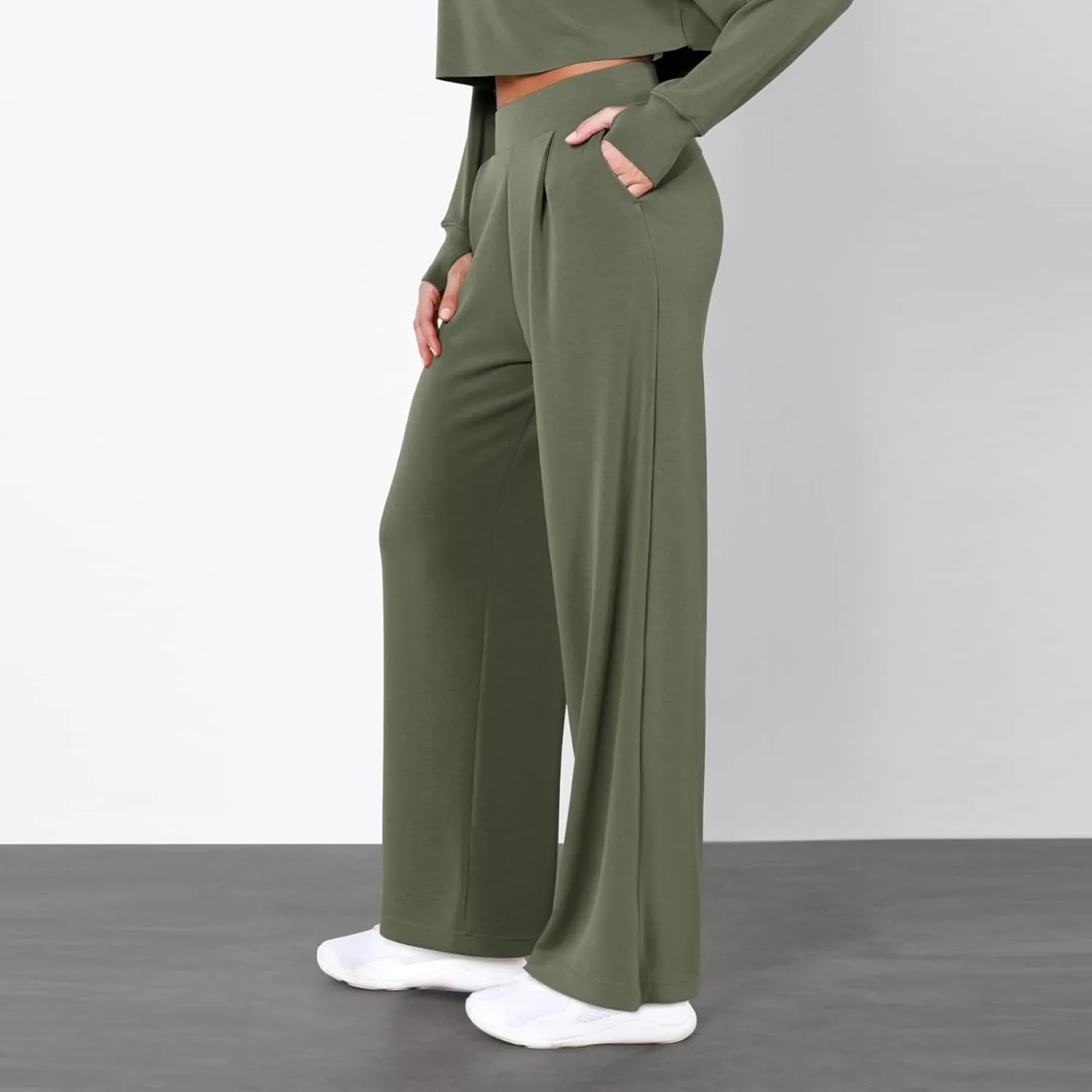 Women's Cotton Linen Summer Casual Flowy Pant Trousers High Waist Stretchy Straight Plus Size Pant