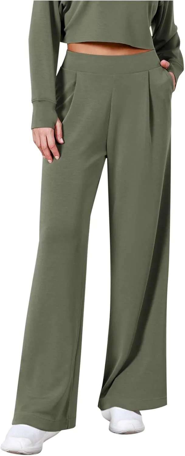 Women's Cotton Linen Summer Casual Flowy Pant Trousers High Waist Stretchy Straight Plus Size Pant