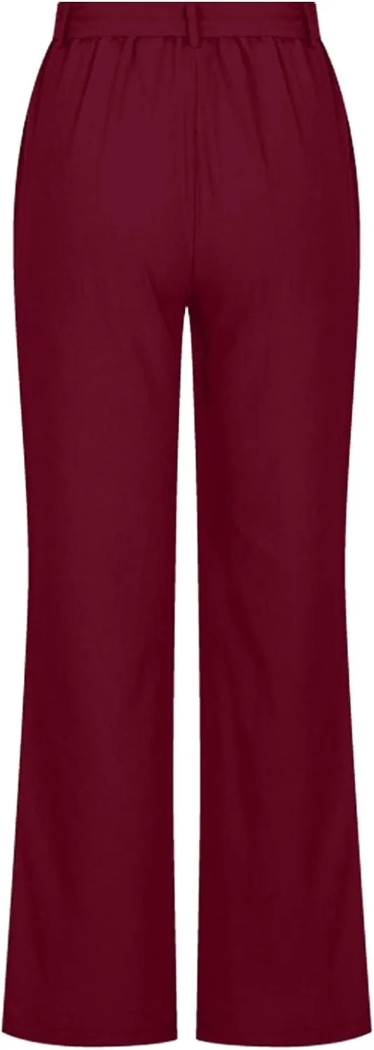 Womens Cotton Linen Summer Casual Loose Palazzo Pants Elastic Waist Baggy Stretchy Slim-Fit Palazzo Lounge