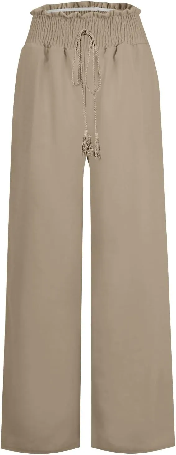 Women's Cotton Linen Summer Loose Pant Trousers Low Waist Straight Slim Fit Trousers Office