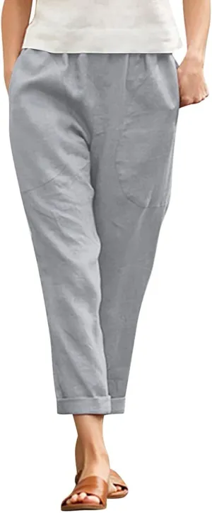 Women's Cotton Linen Summer Palazzo Palazzo Pants Elastic Waisted Bootcut Slim Fit Pants Business Work