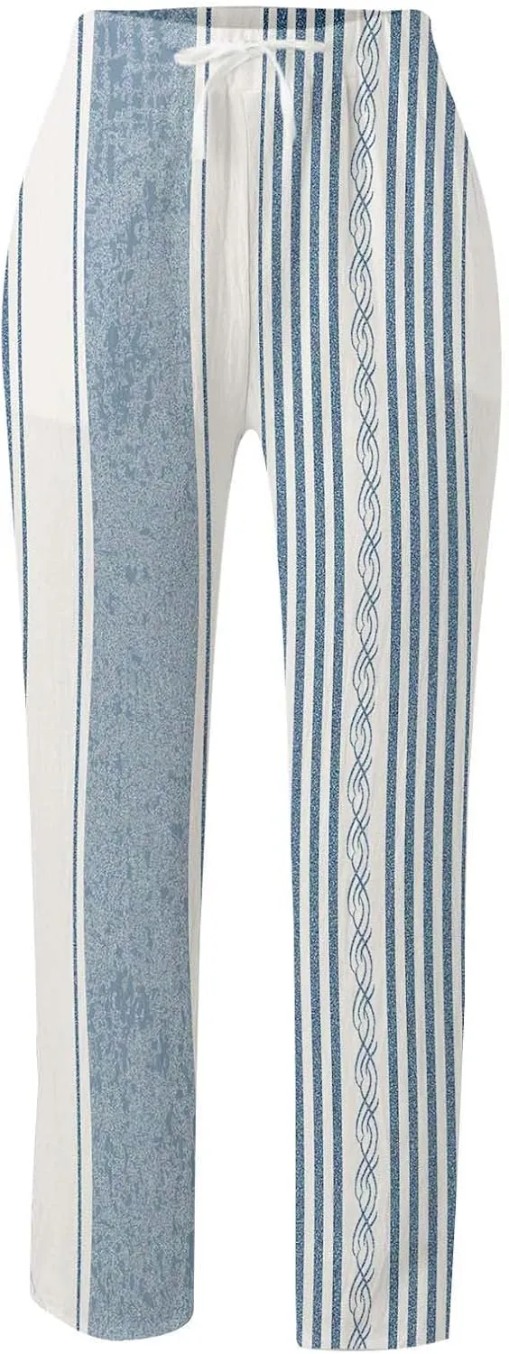 Womens Cotton Linen Summer Solid Palazzo Pants High Waist Lounge Pants Plus Size Pant Trousers Travel