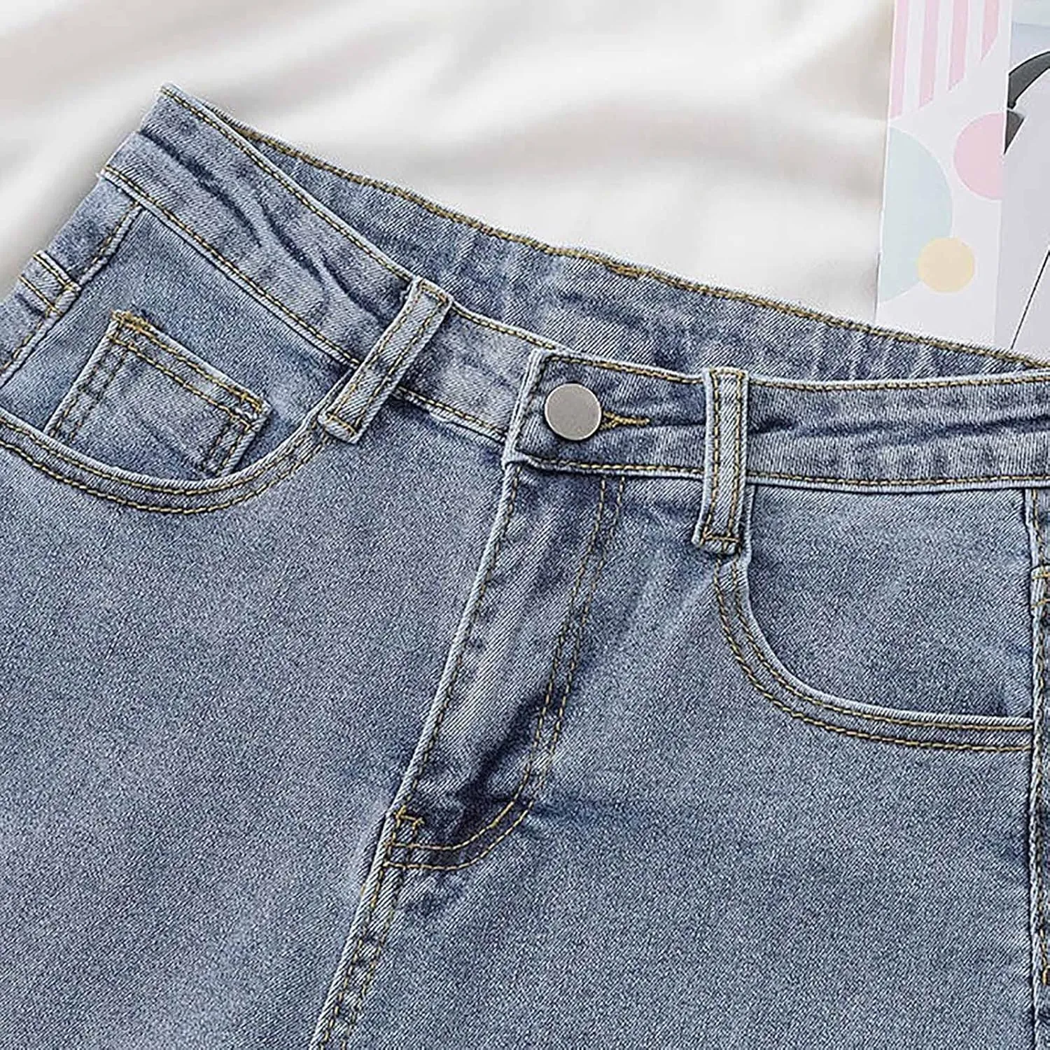 Womens Denim Shorts High Waisted Stretchy Cuffed Jean Shorts Casual Rolled Cuff Cut Off Jeans Short Summer Beach Pants