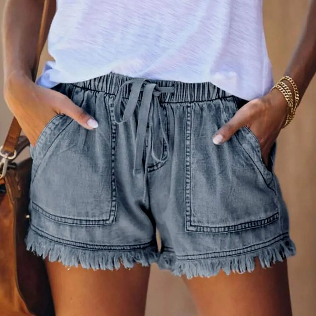 Women's Denim Shorts Stretchy High Waisted Comfy Ripped Short Jean Pants Solid Color Fashion Summer Slim Fit Hot Short