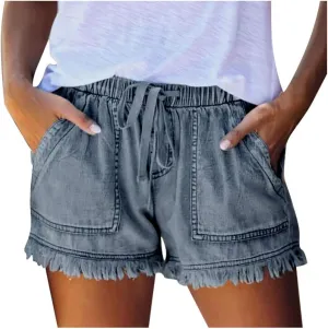 Women's Denim Shorts Stretchy High Waisted Comfy Ripped Short Jean Pants Solid Color Fashion Summer Slim Fit Hot Short
