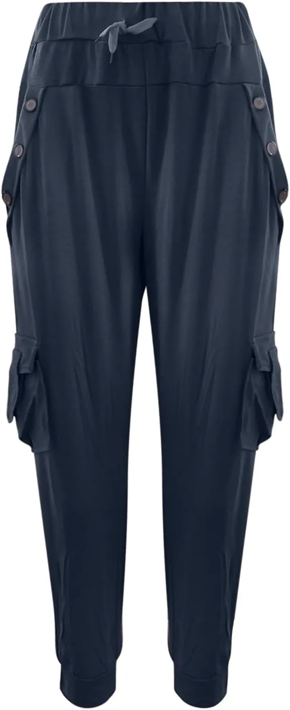 Women's Fashion Solid Color Pant Long Elegant Loose Pants Casual High Waist Trousers Elastic Waist Yoga Pants
