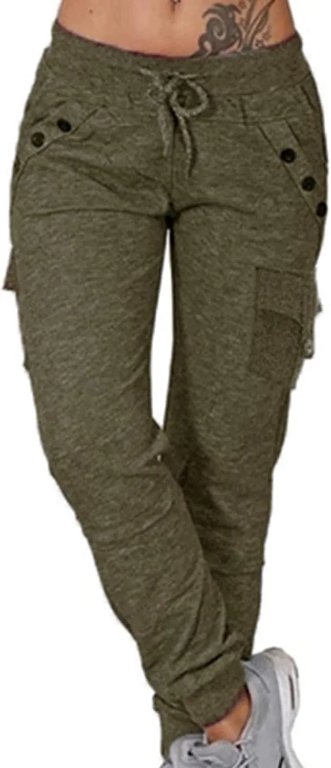 Women's Fashion Solid Color Pant Long Elegant Loose Pants Casual High Waist Trousers Elastic Waist Yoga Pants