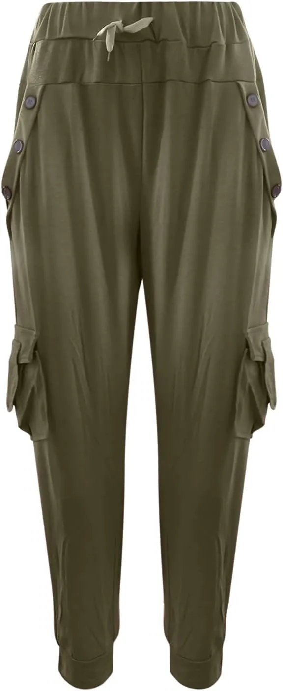 Women's Fashion Solid Color Pant Long Elegant Loose Pants Casual High Waist Trousers Elastic Waist Yoga Pants