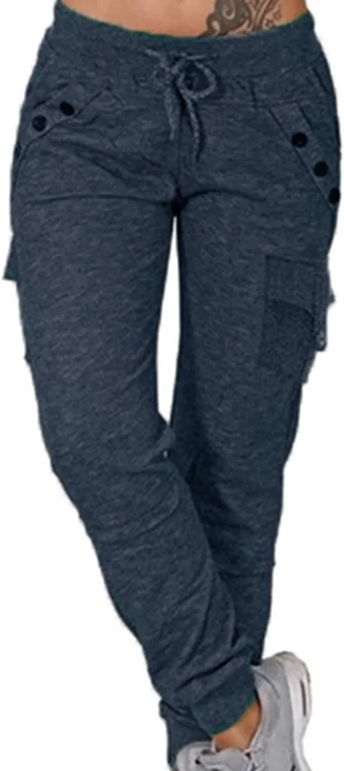 Women's Fashion Solid Color Pant Long Elegant Loose Pants Casual High Waist Trousers Elastic Waist Yoga Pants