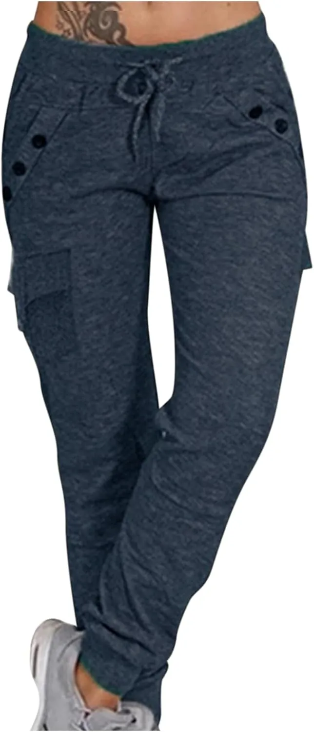 Women's Fashion Solid Color Pant Long Elegant Loose Pants Casual High Waist Trousers Elastic Waist Yoga Pants