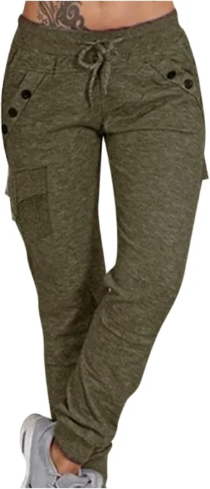 Women's Fashion Solid Color Pant Long Elegant Loose Pants Casual High Waist Trousers Elastic Waist Yoga Pants