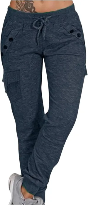 Women's Fashion Solid Color Pant Long Elegant Loose Pants Casual High Waist Trousers Elastic Waist Yoga Pants