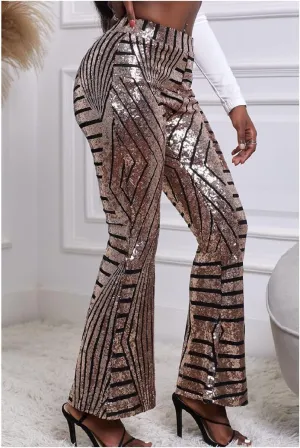 Women's Glitter Sequin Wide Leg Flare Pants High Waist Bell Bottoms Party Palazzo Pants Flared Trousers