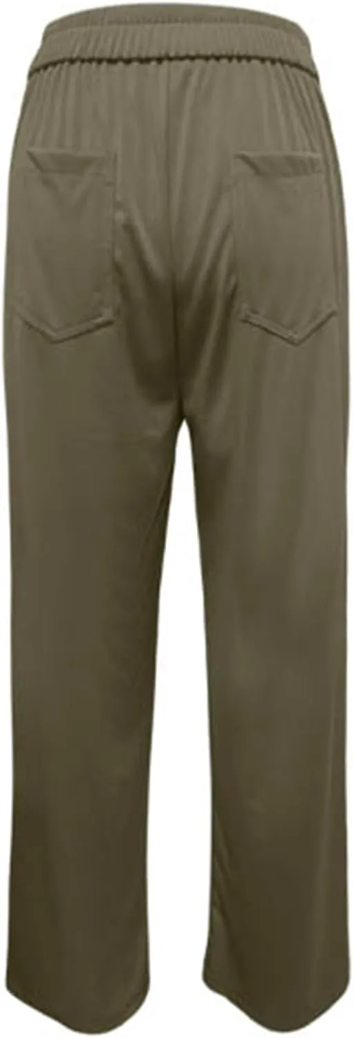 Women's High Waist Casual Pants Summer Stretchy Straight Wide Leg Trendy Flowy Pants with Pockets Loose Trousers