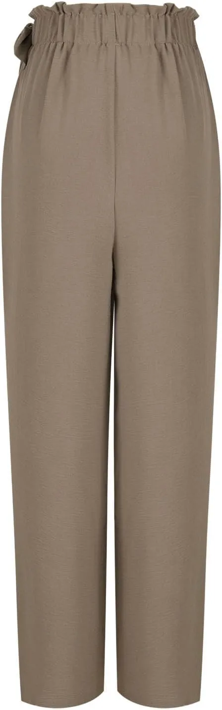 Women's High Waist Elastic Pants Summer Loose Wide Leg Trousers Flowy Beach Side Tie Knot Lounge Pants with Pockets