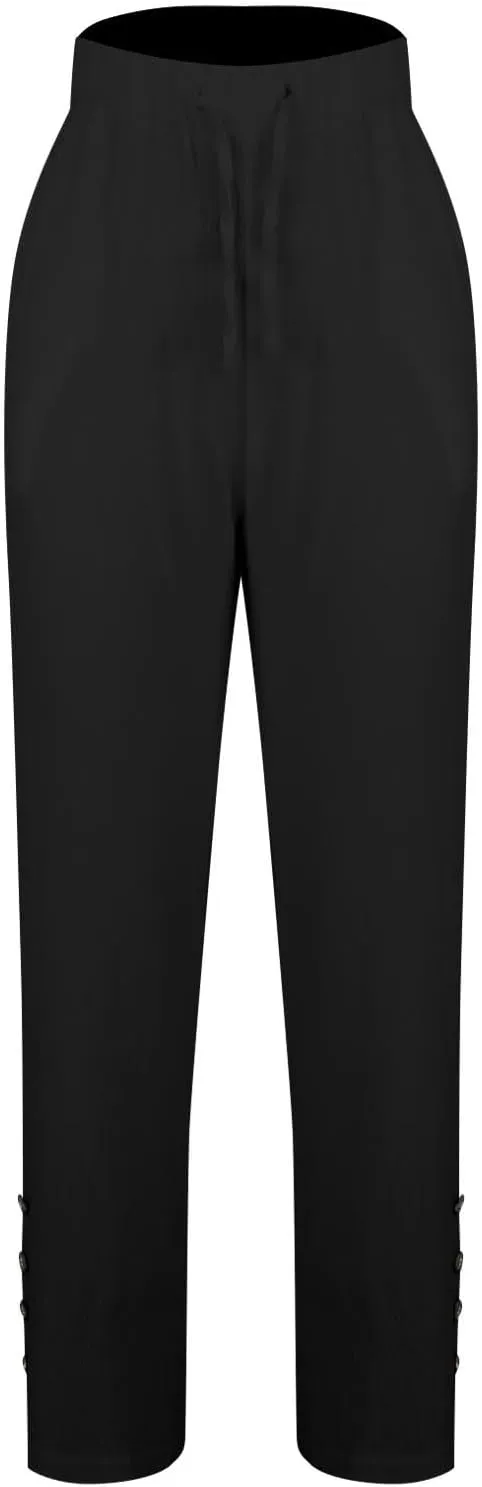 Womens High Waist Linen Pants Drawstring Elastic Waist Summer Casual Pants Loose Fit Lounge Trousers with Pockets
