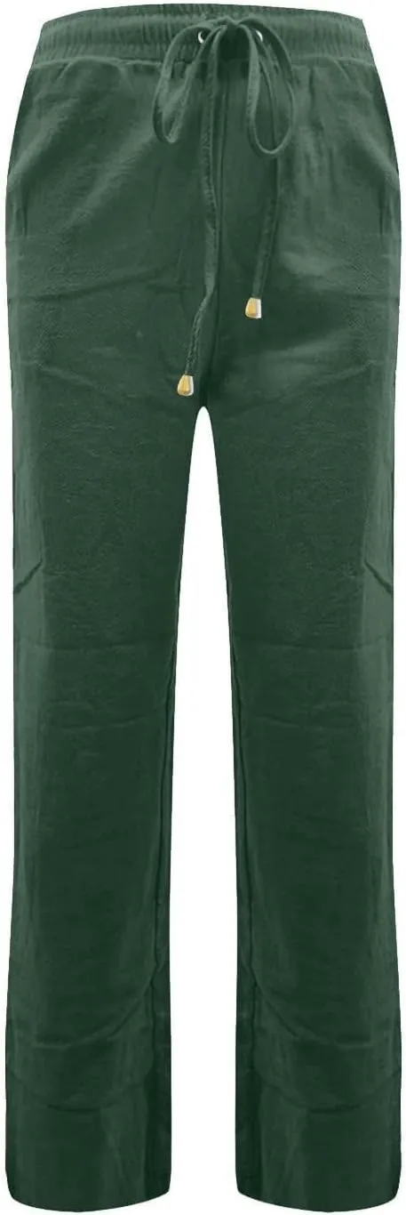 Womens High Waist Linen Pants Straight Leg Casual Loose Summer Beach Lightweight Drawstring Lounge Palazzo Trousers