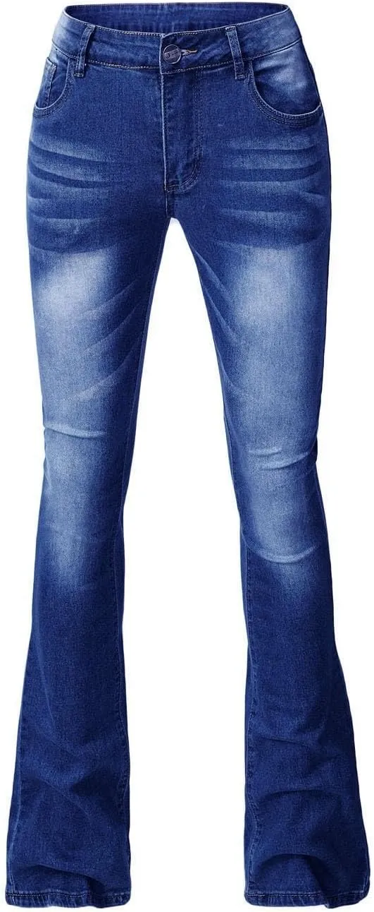 Womens High Waisted Flare Denim Pant Trendy Relax Fit Washed Jeans Gradient Pleated Bell Bottom Casaul Denim Trousers