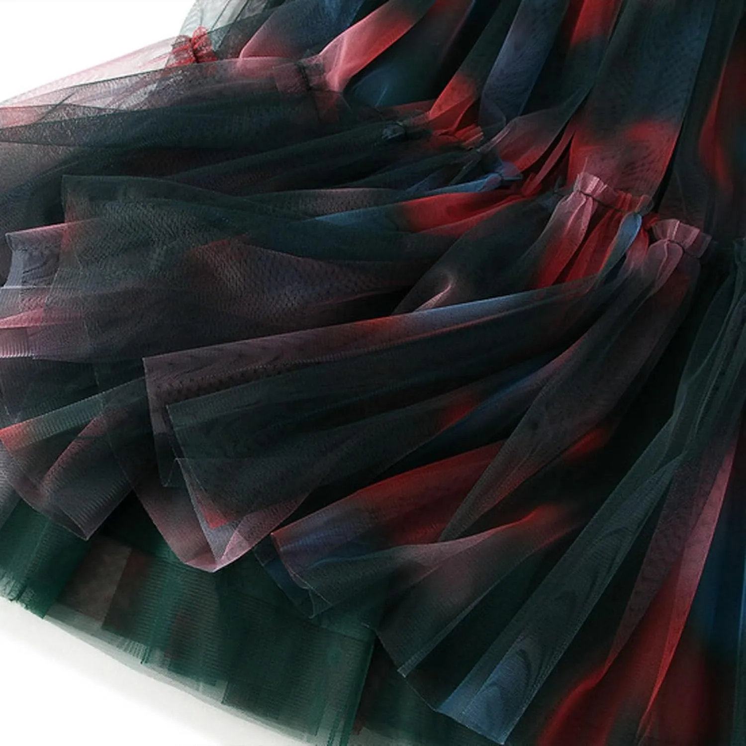 Womens Irregular Tulle Midi Skirts High Waisted Elastic Waisted Pleated Layered Fluffy Skirts Comfy Mesh Fairy Skirts