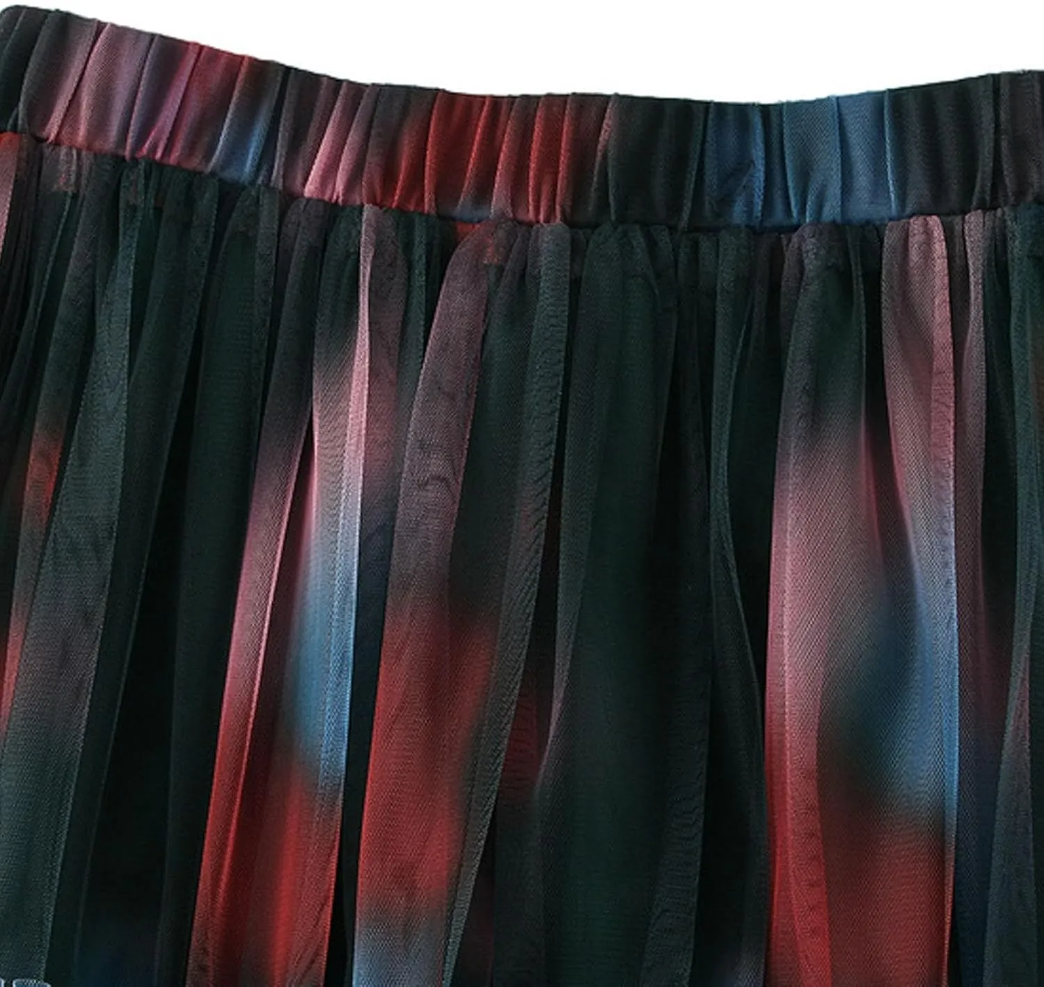 Womens Irregular Tulle Midi Skirts High Waisted Elastic Waisted Pleated Layered Fluffy Skirts Comfy Mesh Fairy Skirts