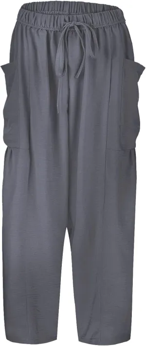 Women's Linen Blend Summer Baggy Pants Elastic Waisted Baggy Stretchy Loose Fit Palazzo Pants Travel
