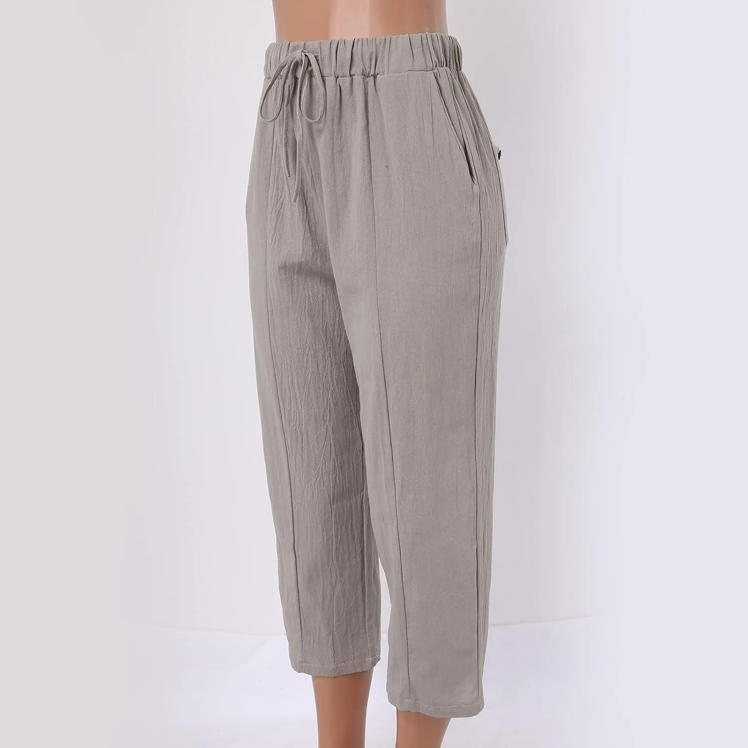 Womens Linen Blend Summer Boho Palazzo Lounge Pants Elastic Waist Baggy Stretchy Slim Fit Pants Travel