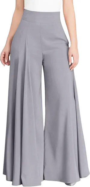 Womens Linen Blend Summer Comfy Pants Elastic Waist Lounge Pants Slim-Fit Palazzo Lounge Pants Vacation