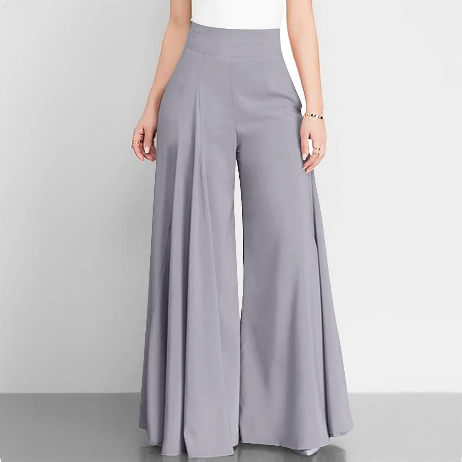 Womens Linen Blend Summer Comfy Pants Elastic Waist Lounge Pants Slim-Fit Palazzo Lounge Pants Vacation