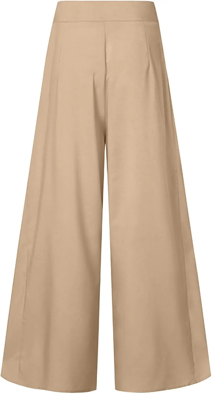 Womens Linen Blend Summer Comfy Pants Elastic Waist Lounge Pants Slim-Fit Palazzo Lounge Pants Vacation
