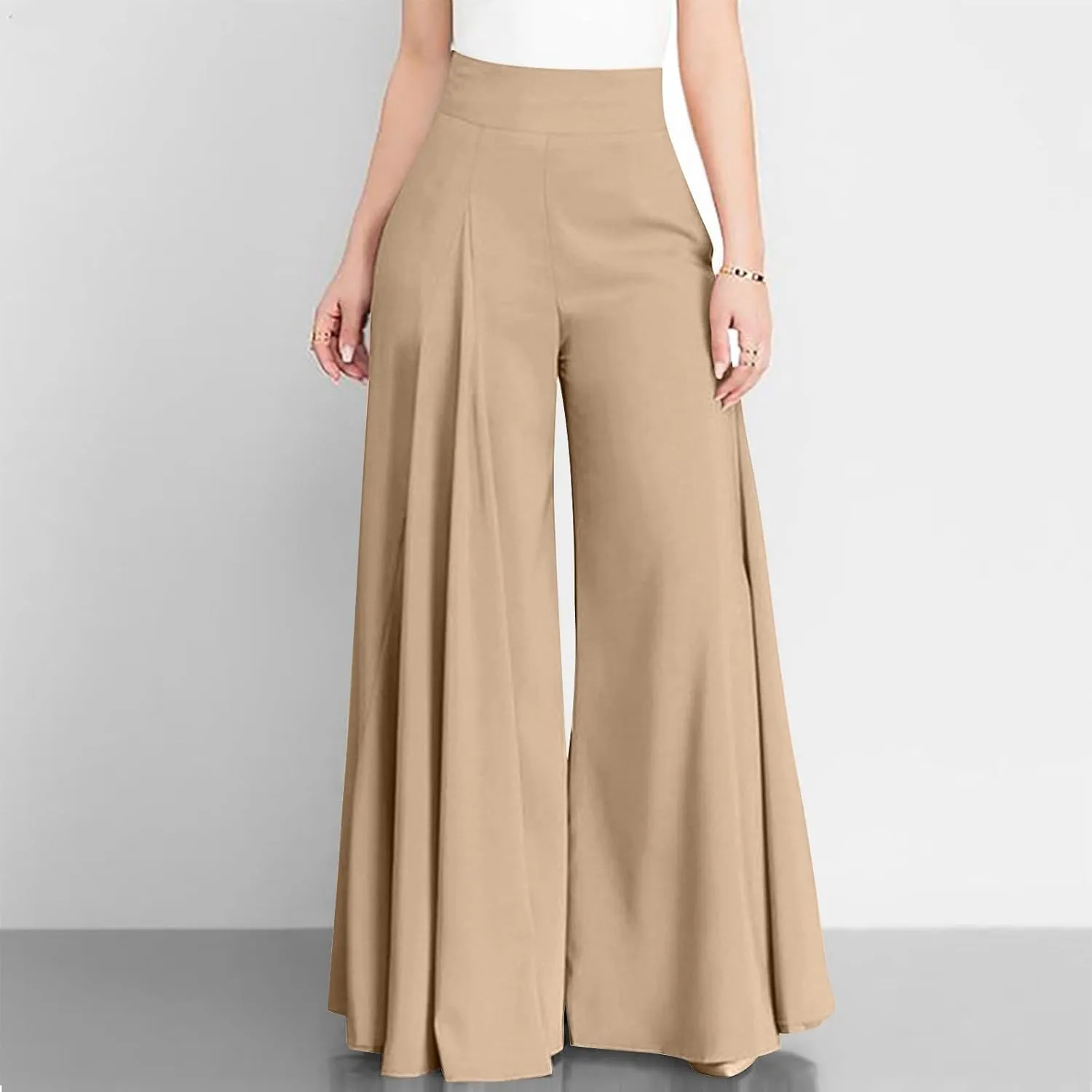 Womens Linen Blend Summer Comfy Pants Elastic Waist Lounge Pants Slim-Fit Palazzo Lounge Pants Vacation