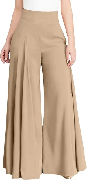 Womens Linen Blend Summer Comfy Pants Elastic Waist Lounge Pants Slim-Fit Palazzo Lounge Pants Vacation